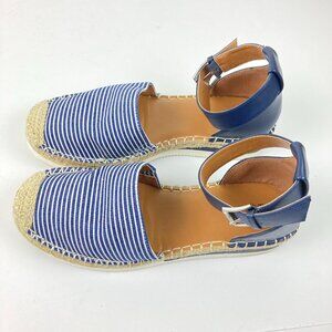 a.n.a. A New Approach Blue & White Striped Wedge Espadrille Sandals Sz 7 12